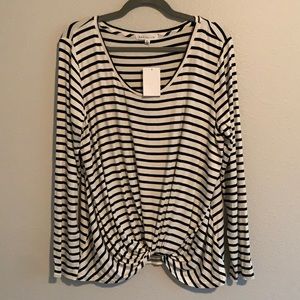 Socialist Black and white striped knotted LS shirt
